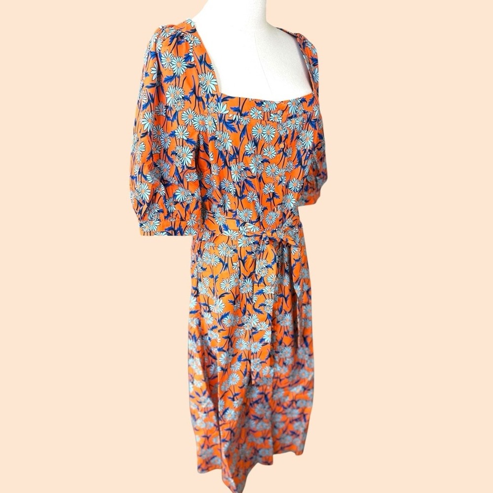 Liquorish NWT SZ 10 Floral Orange & Blue belted midi‎ shirtdress View 6